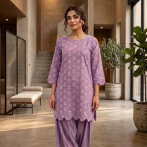 Light Purple  2 Piece Linen Printed Kurta Set