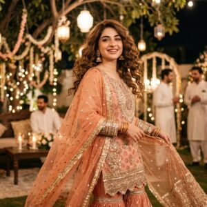 Royal Broshia Organza Embroidered Gharara Set with Adda Work